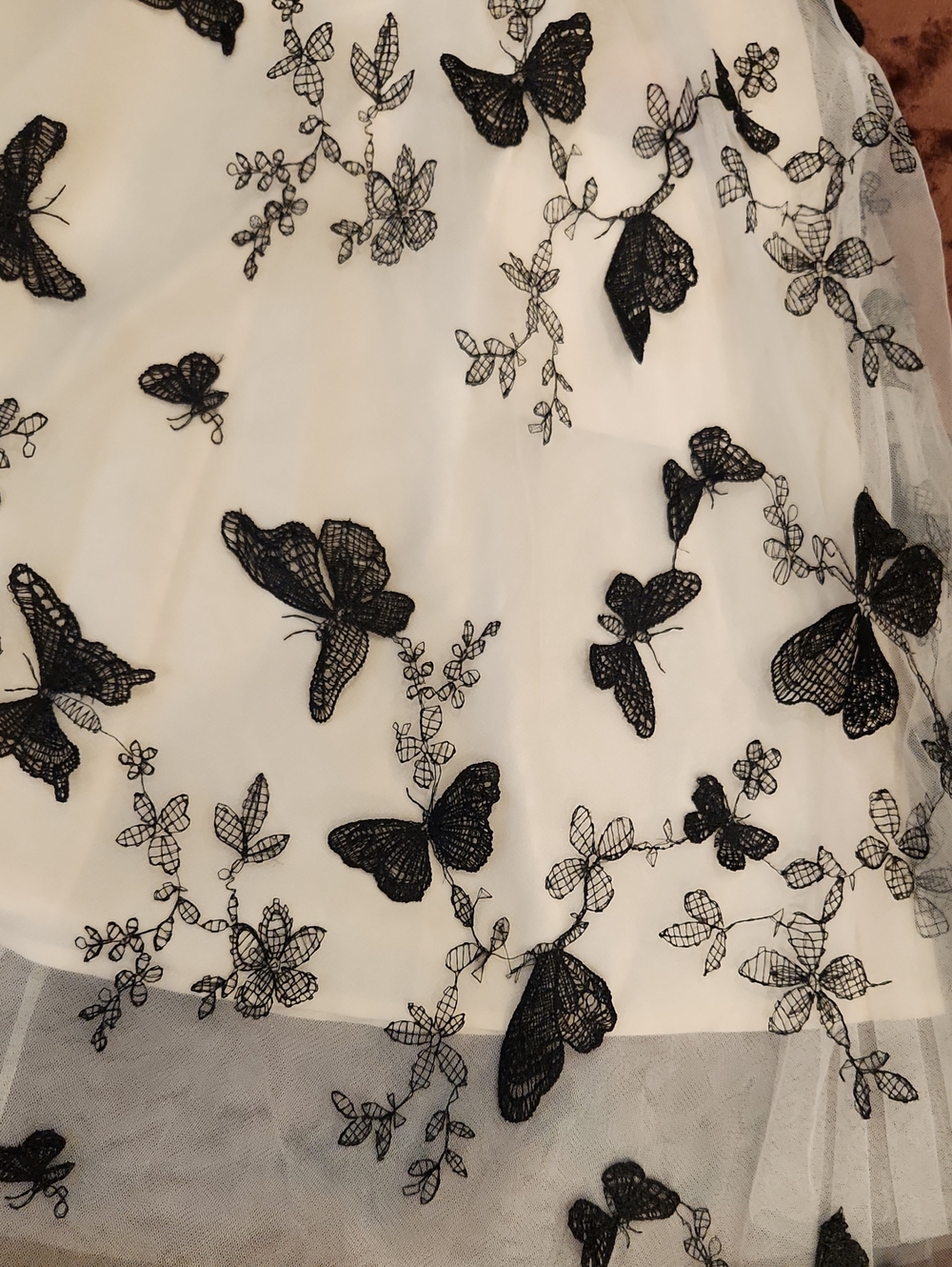 Chicwish NWT Butterfly Lace Tulle Midi Skirt Ivory Black Sz S (Measurements) - Picture 2 of 13